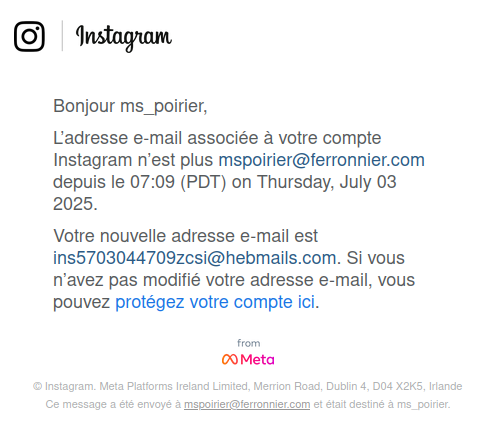 Mail envoyé par META