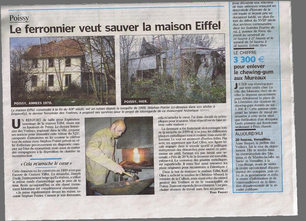 Article de presse sur la maison Eiffel de Poissy